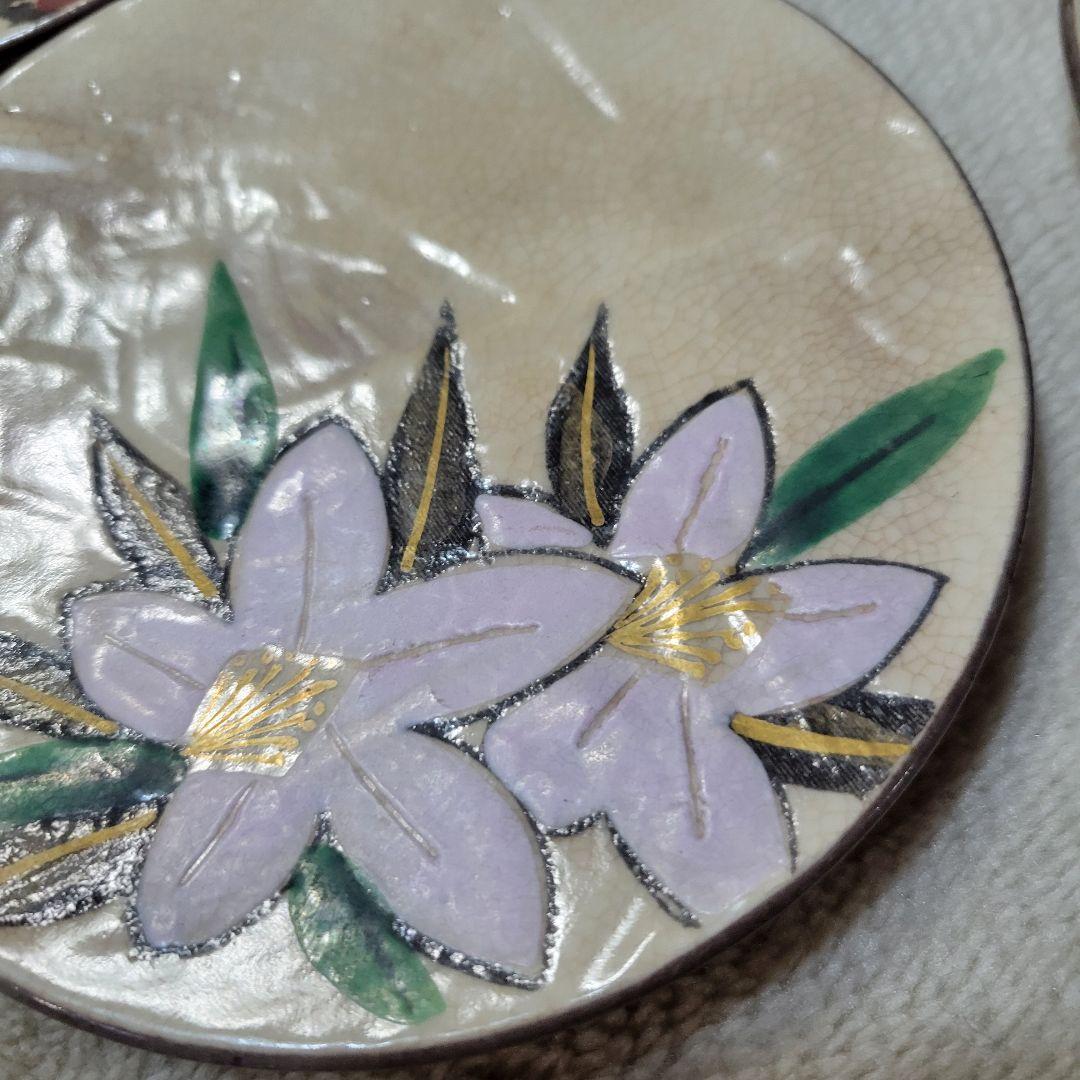 昭和初期 京焼 嘉曹窯 色絵金彩 小皿5枚セット 銘々皿 椿 梅 花文様