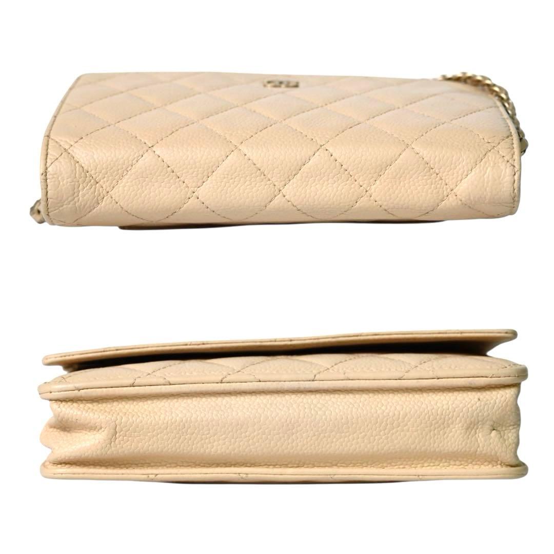 【美品】シャネル　キャビアスキン　チェーンウォレット　ベージュ　ポシェット