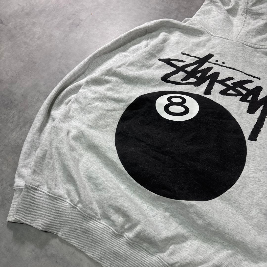 STUSSY 8ボール パーカー ステューシー フーディ 両面ロゴ グレー M