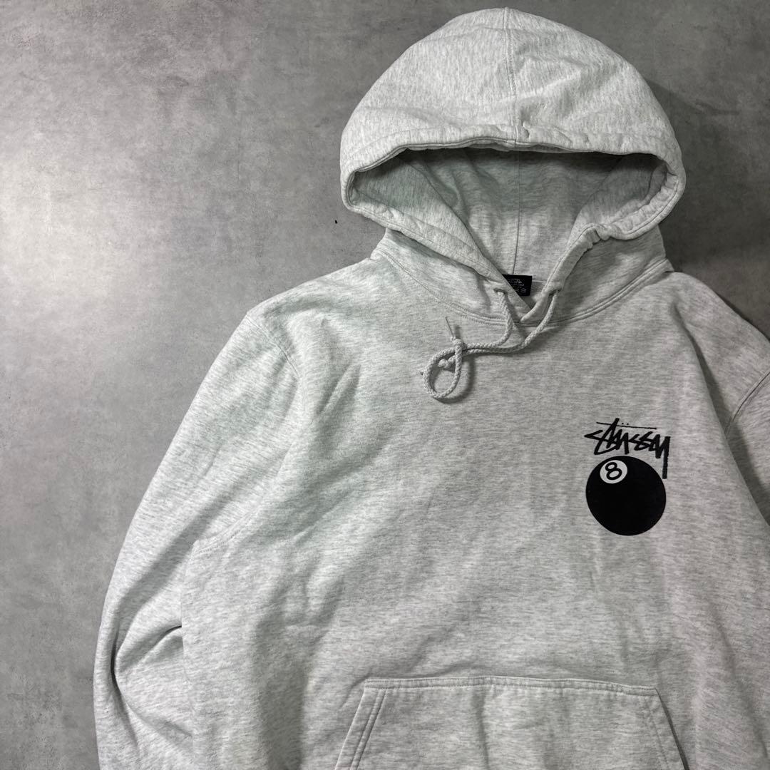 STUSSY 8ボール パーカー ステューシー フーディ 両面ロゴ グレー M