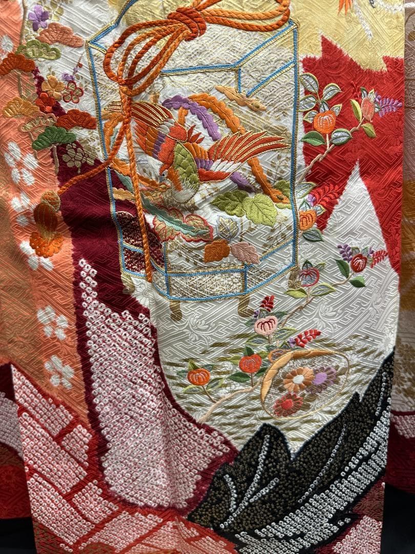 逸品 千總 貝桶 鳳凰 桶絞り 刺繍 金駒 振袖 川島織物 フルセット