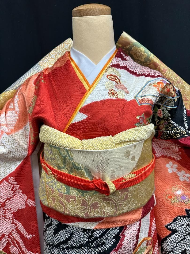 逸品 千總 貝桶 鳳凰 桶絞り 刺繍 金駒 振袖 川島織物 フルセット