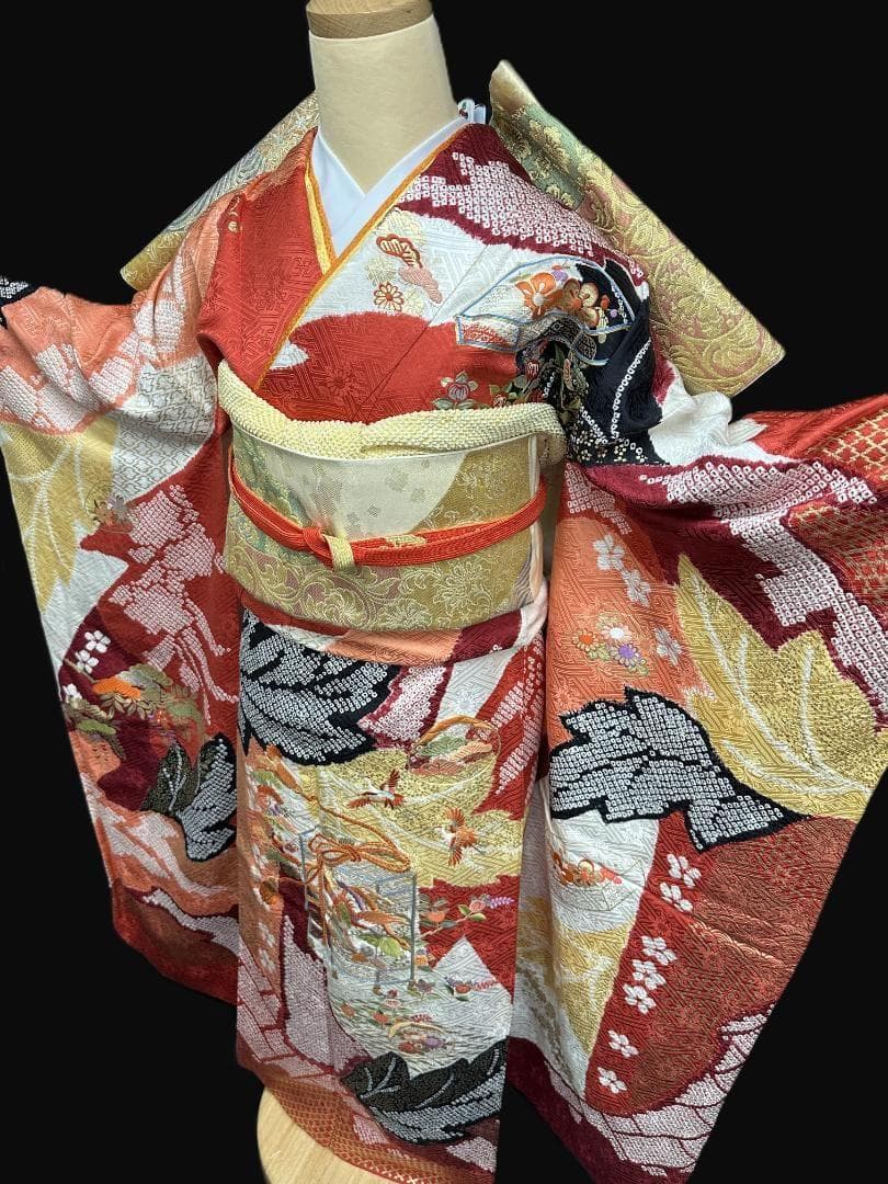 逸品 千總 貝桶 鳳凰 桶絞り 刺繍 金駒 振袖 川島織物 フルセット