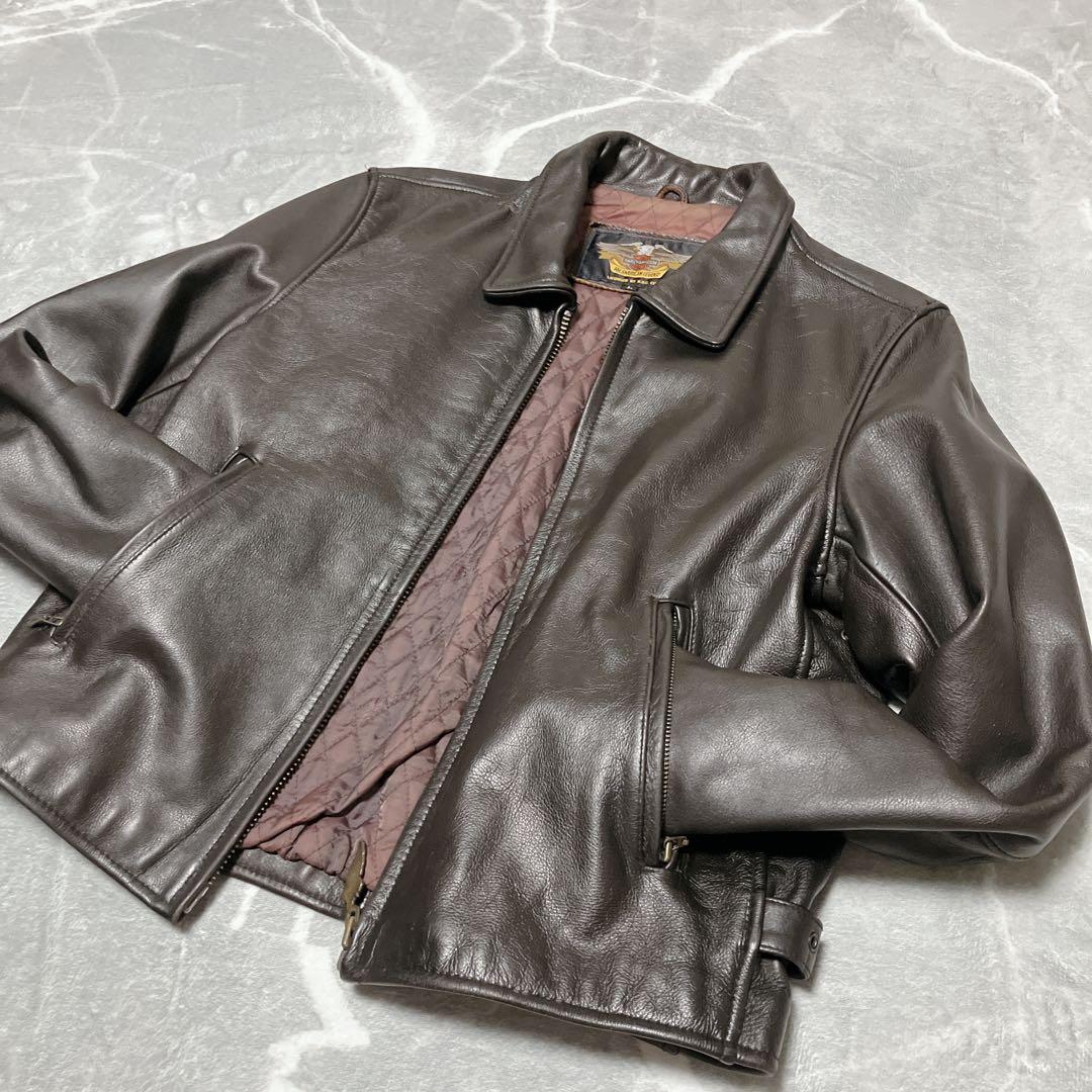 ハーレーダビッドソン ライダースジャケット 襟 キルティング ダークブラウン L