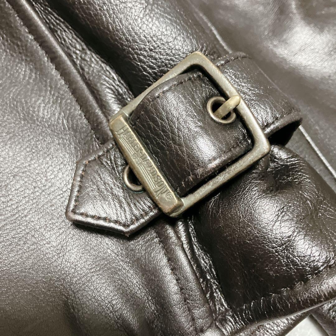 ハーレーダビッドソン ライダースジャケット 襟 キルティング ダークブラウン L