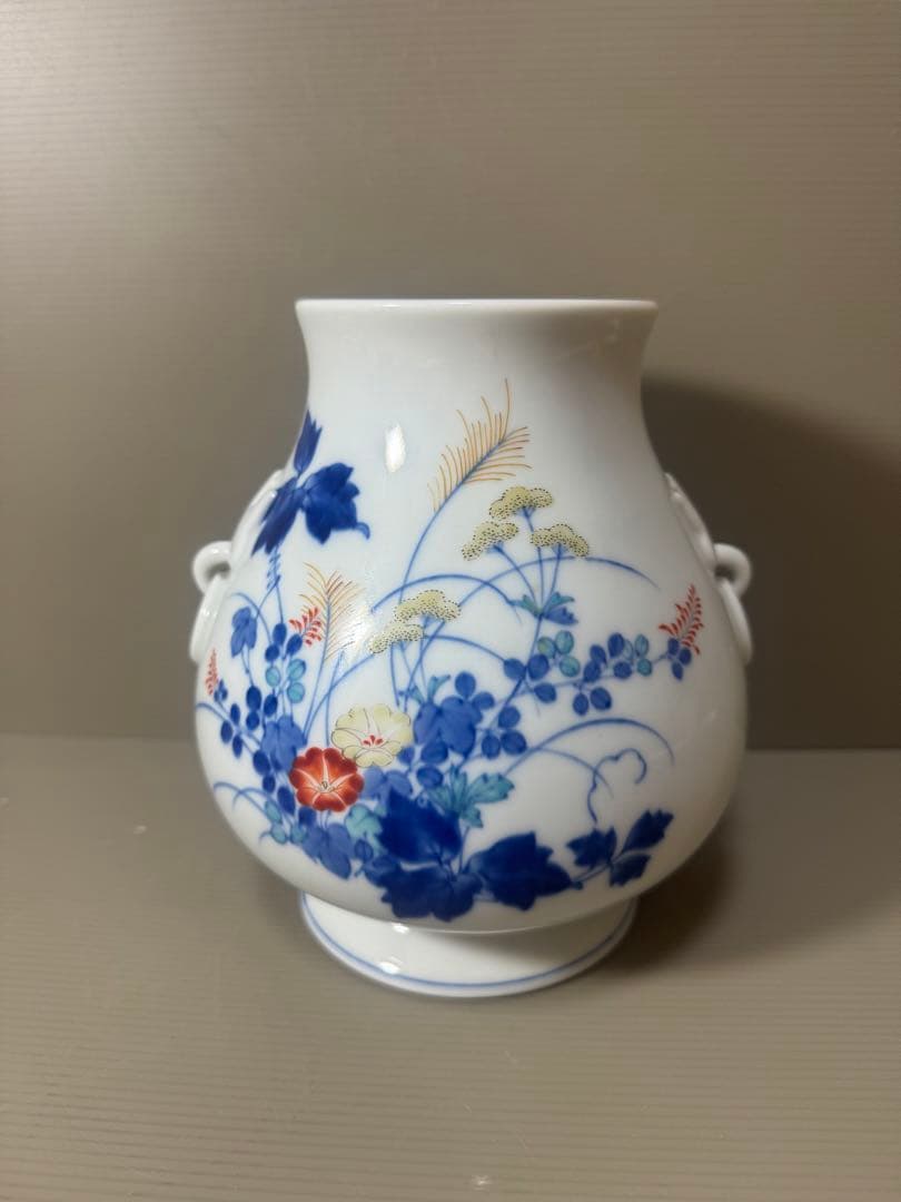 2075 香蘭社　色絵花草　花瓶　時代物