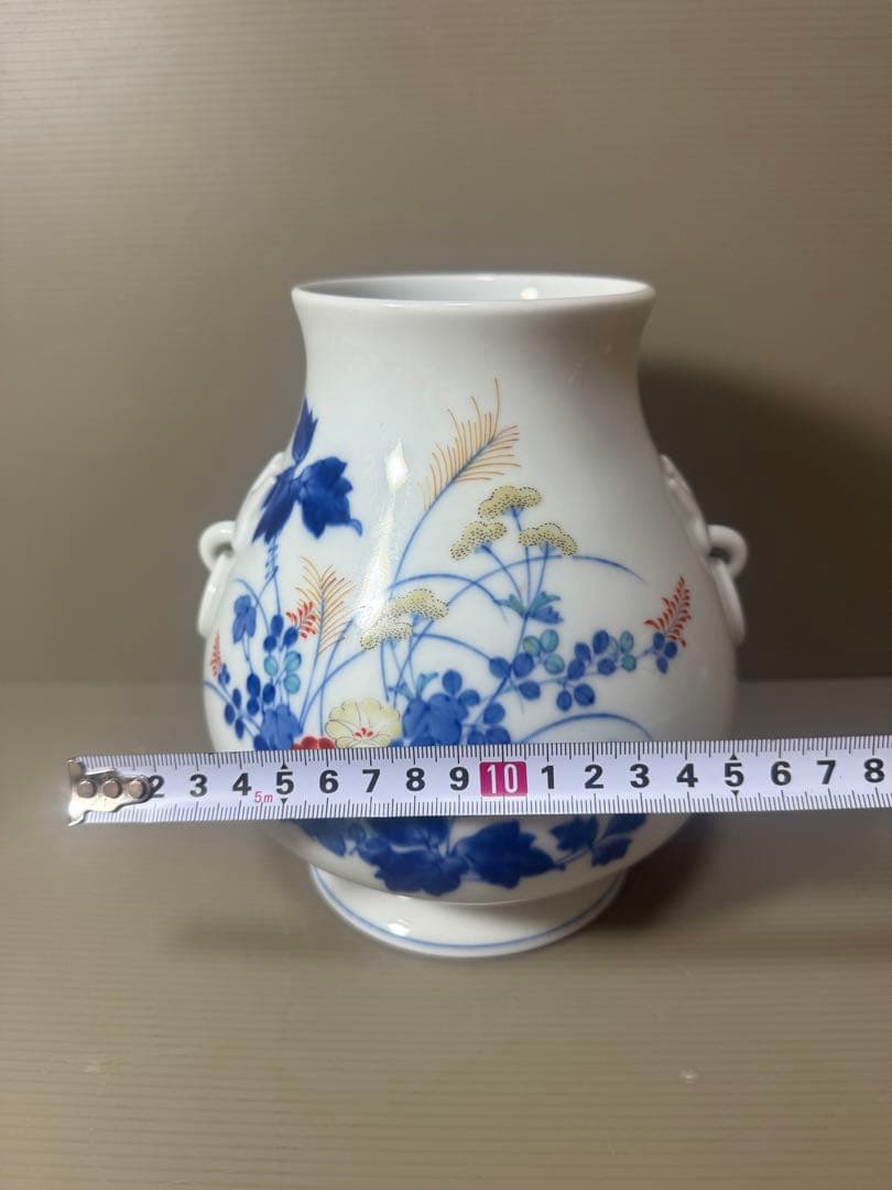 2075 香蘭社　色絵花草　花瓶　時代物