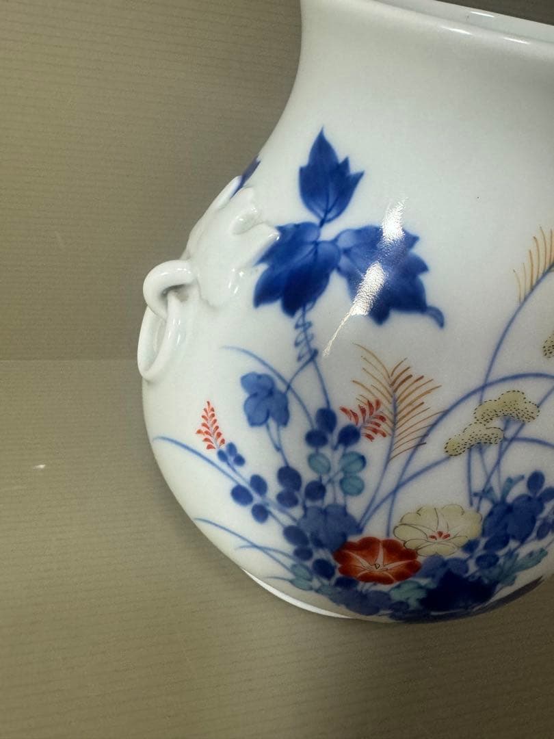 2075 香蘭社　色絵花草　花瓶　時代物