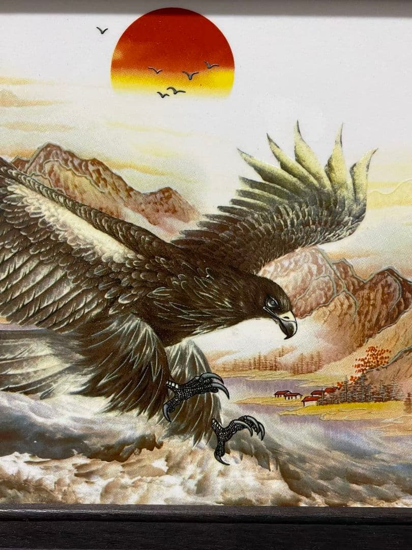 景徳鎮パステル磁器板画大展鴻図 掛屏 応接間 書斎 茶室 雄鷹装飾品 工芸品置物