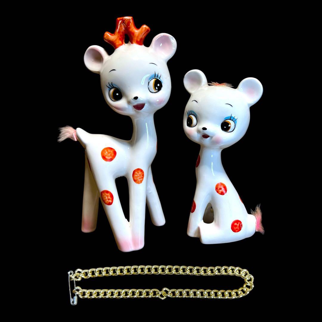 《入手困難》昭和レトロ 内藤ルネ 陶器製バンビ親子セット 置物