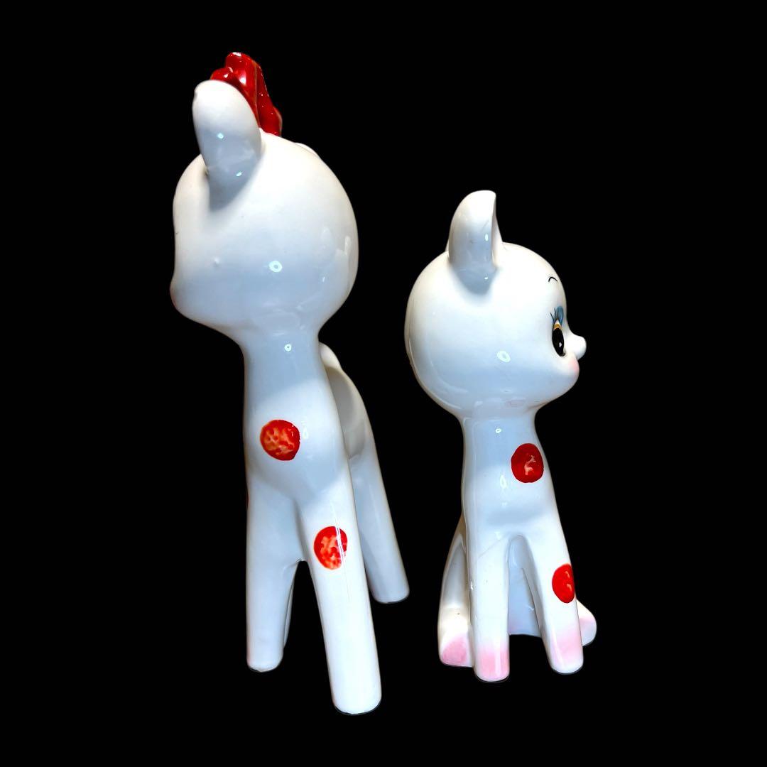《入手困難》昭和レトロ 内藤ルネ 陶器製バンビ親子セット 置物