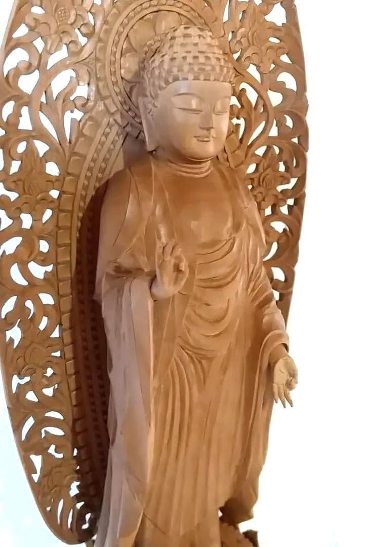 阿弥陀如来立像 4.5寸#570+#576 像は◆白檀 木彫 仏像