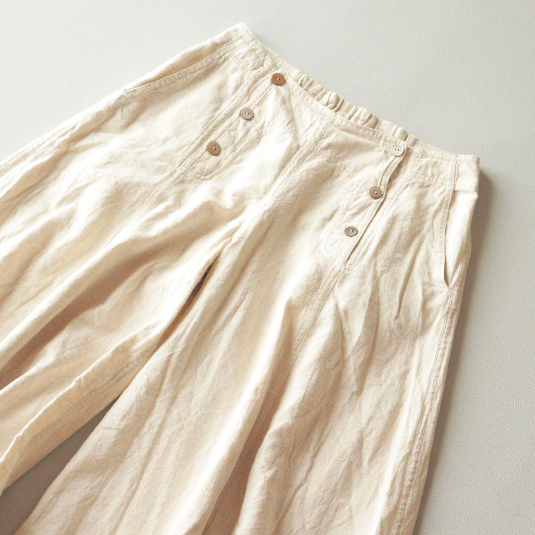 5128【美品】usaato ワイドパンツ 天然素材 シェルダブルボタン 白