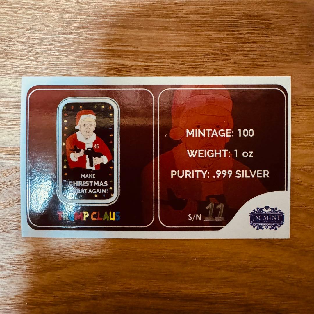 トランプ大統領　1オンス 純銀バー　メイククリスマスグレートアゲイン