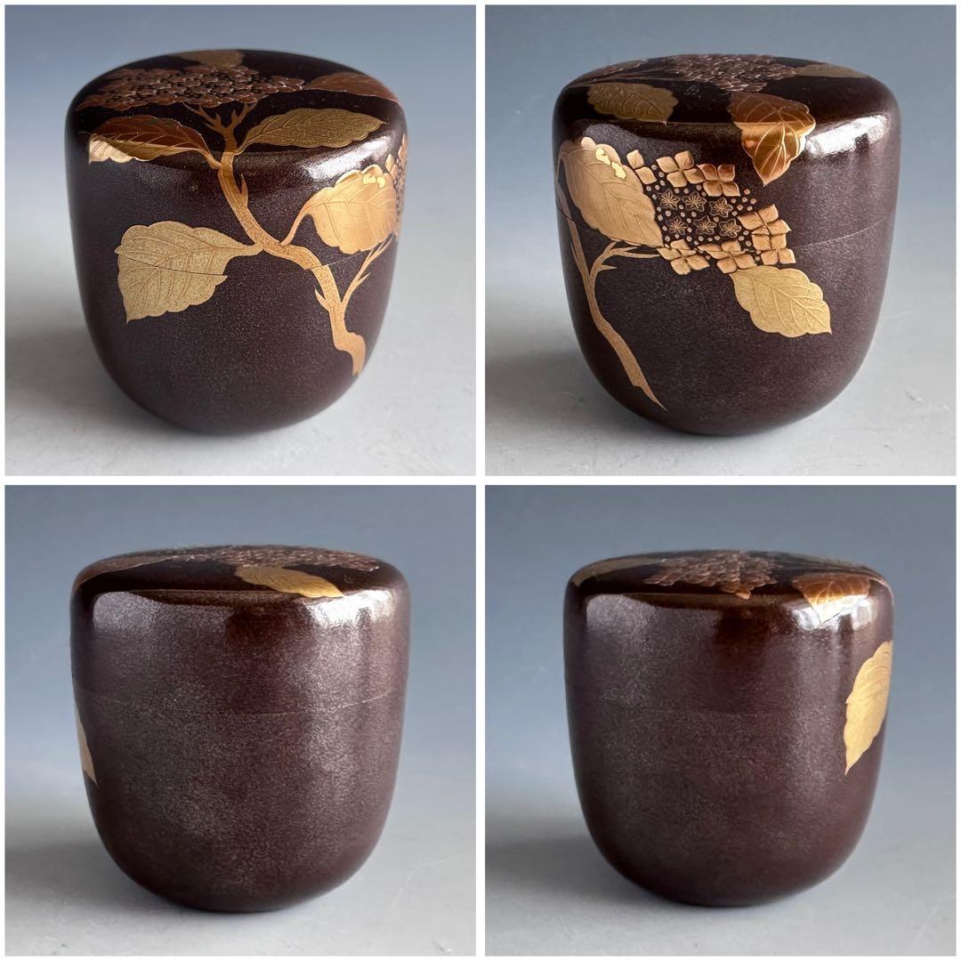 茶道具　銀錆塗　紫陽花蒔絵　大棗　吉田華正　共箱　加賀蒔絵　梅雨　あじさい　茶会