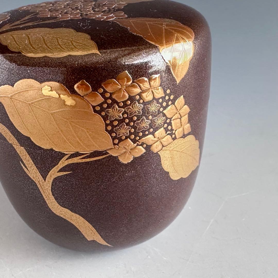 茶道具　銀錆塗　紫陽花蒔絵　大棗　吉田華正　共箱　加賀蒔絵　梅雨　あじさい　茶会