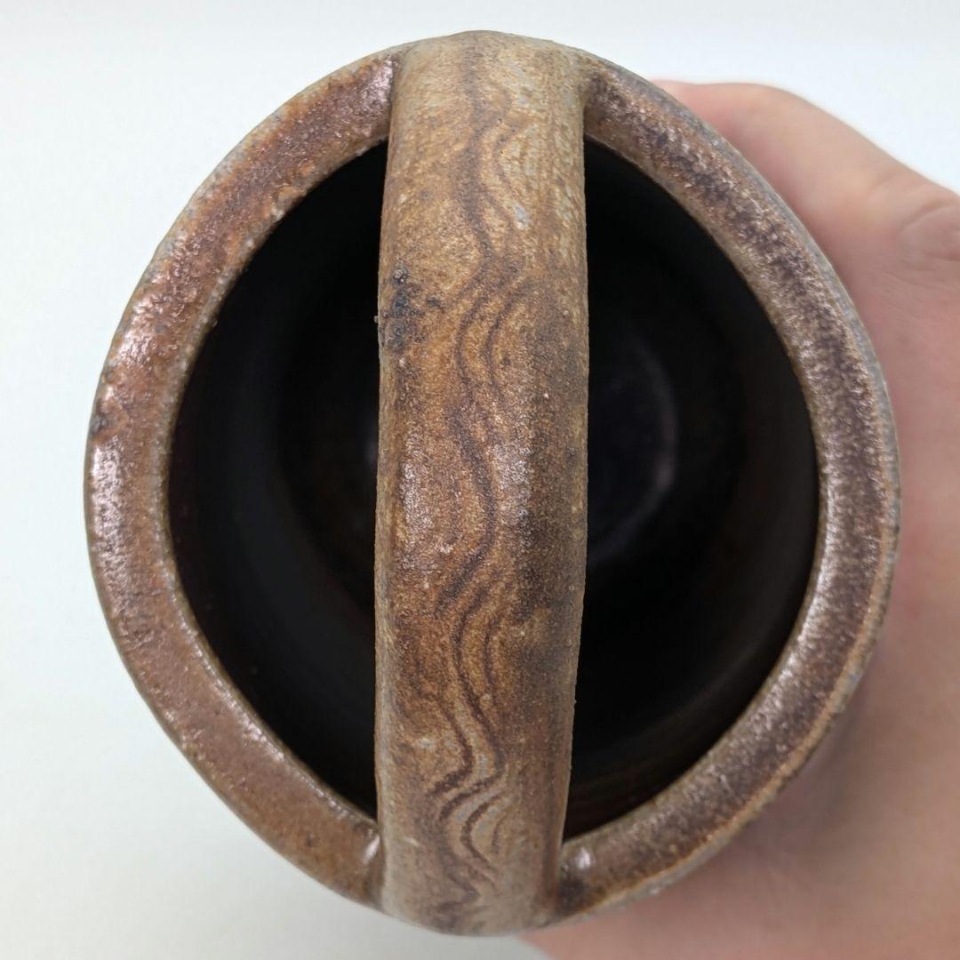 岡山県重要無形文化財 伊勢崎満 備前焼 手付花入 共箱共布栞 花器 花瓶 花生