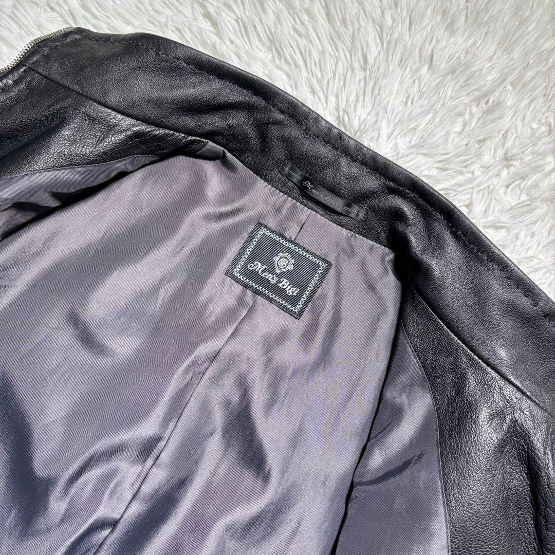 【極美品】MEN'S BIGI シングルライダースジャケット　レザー　羊　黒　M