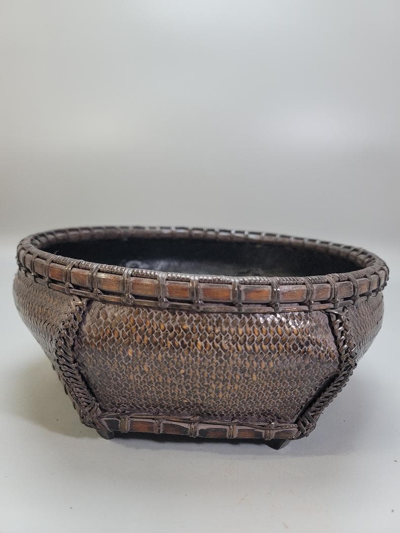 茶道具 唐物 竹網 籠 炭斗 炭籠