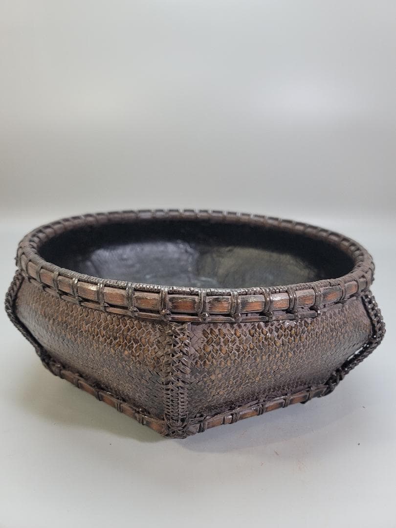 茶道具 唐物 竹網 籠 炭斗 炭籠