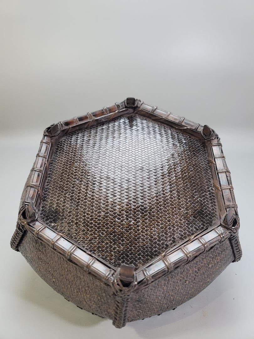 茶道具 唐物 竹網 籠 炭斗 炭籠