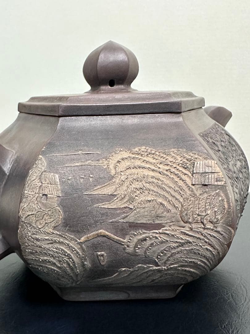 中国，紫砂壺，清時代，邵友庭作，晚清紫砂八大家”之一，六角形，急須 ，浮彫，细工