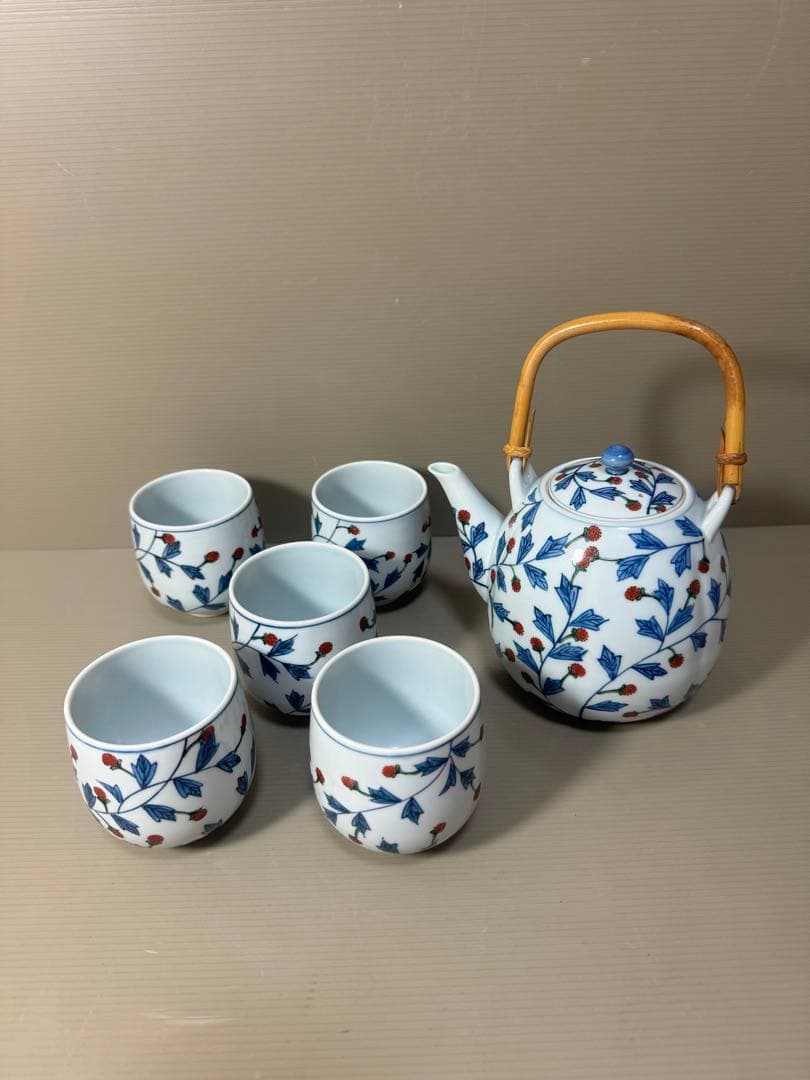 2199  源右衛門 染錦苺絵 茶器セット　急須1客　湯呑5客