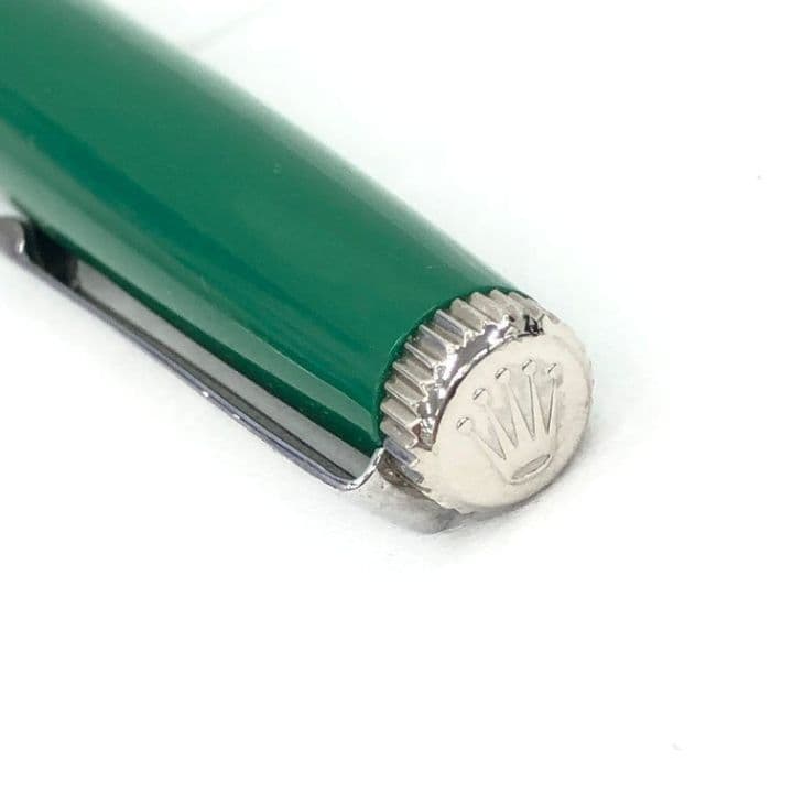 ロレックス ROLEX 緑色ボールペン メタルクリップ付き