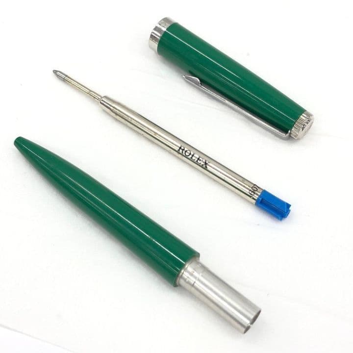 ロレックス ROLEX 緑色ボールペン メタルクリップ付き