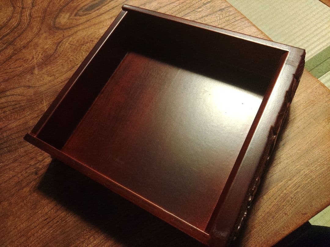 未使用　日光彫　軽井沢彫　小箪笥　引き出し　3段　伝統工芸　希少　デッドストック