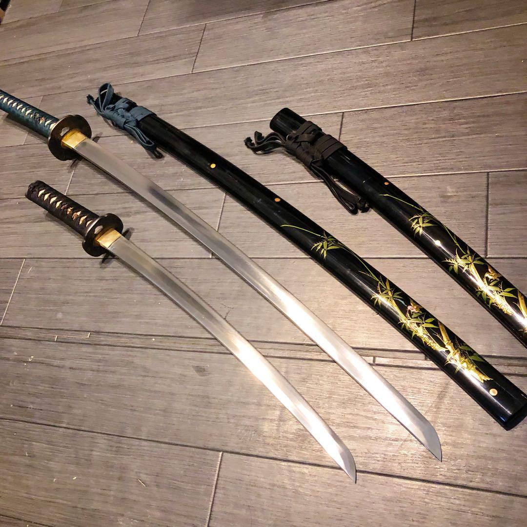 高級模造刀　高級居合刀　 土佐美術刀剣　大小セット　本研波刃　竹笹柄