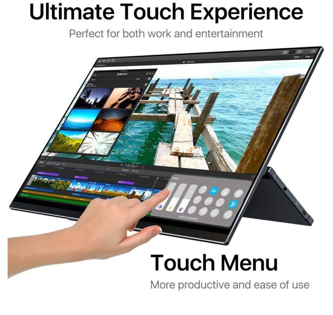 モバイルモニター4k 15.6インチ　ブラックディスプレイ スタンド付き4k