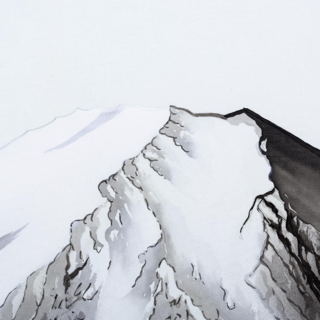 F10 肉筆水彩 日本画 『白富士』 高級木製額縁付属 外寸約713×638mm