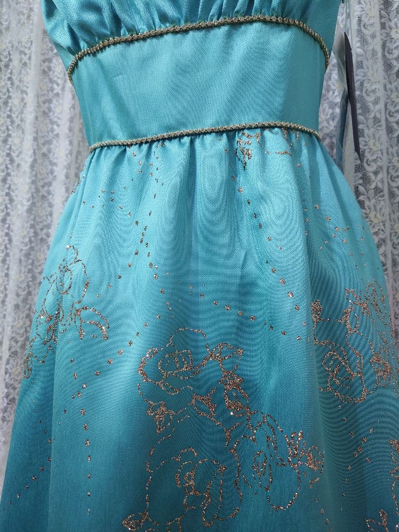 ジュネビビアン ロングドレス 水色 ラメ 花柄 タグ付き