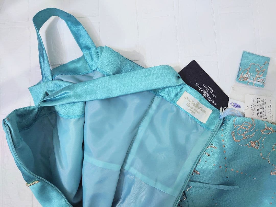 ジュネビビアン ロングドレス 水色 ラメ 花柄 タグ付き