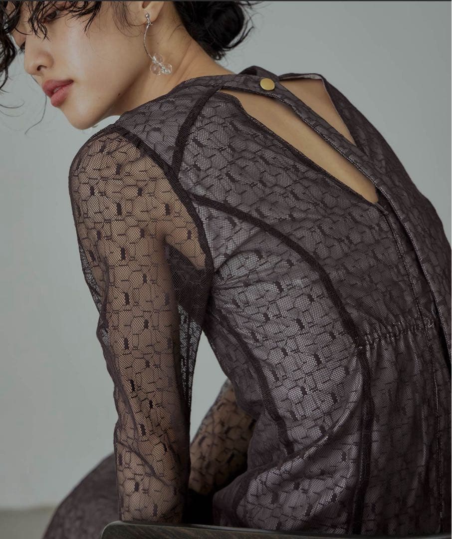 ANDRESD バックオープンジオメトリックドレス