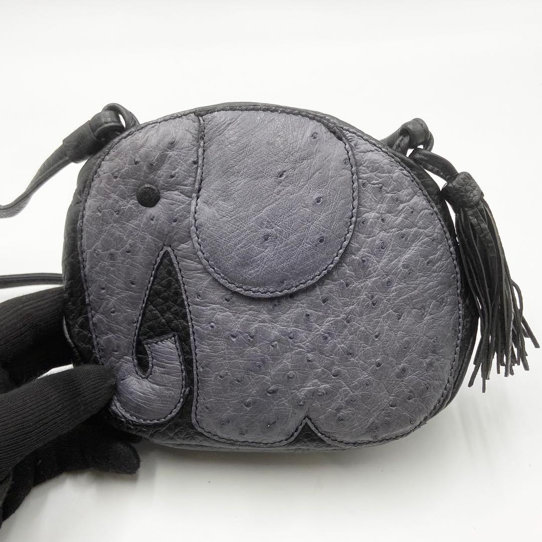 うぐいす餅様IBIZA イビサ　オーストリッチ　ショルダーバッグ　ゾウ　ブラック