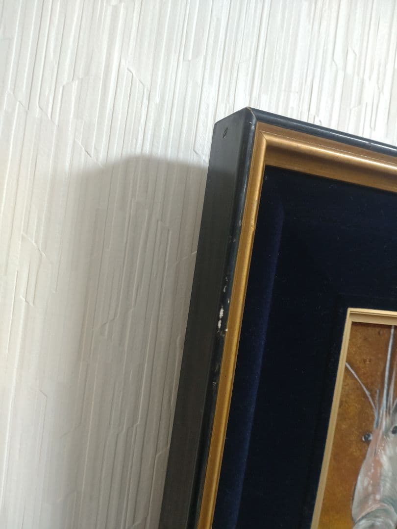 錆を使用した珍しいエビの油絵【海老の絵画】1点物の原画/作者サイン入り/額縁付属