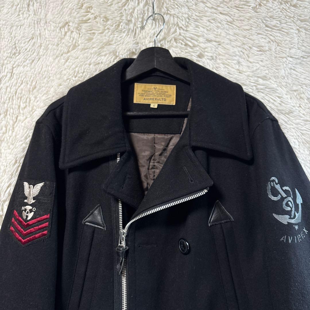 AVIREX U.S. NAVY Pコート　ライダース　ウール　レザー　ブラック