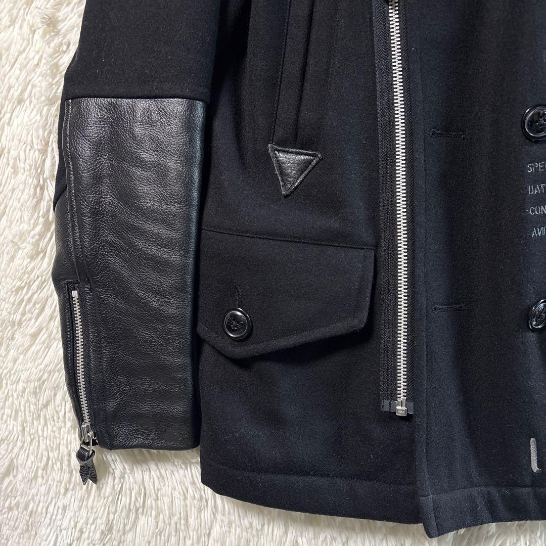 AVIREX U.S. NAVY Pコート　ライダース　ウール　レザー　ブラック