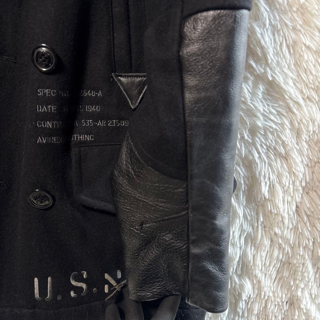 AVIREX U.S. NAVY Pコート　ライダース　ウール　レザー　ブラック