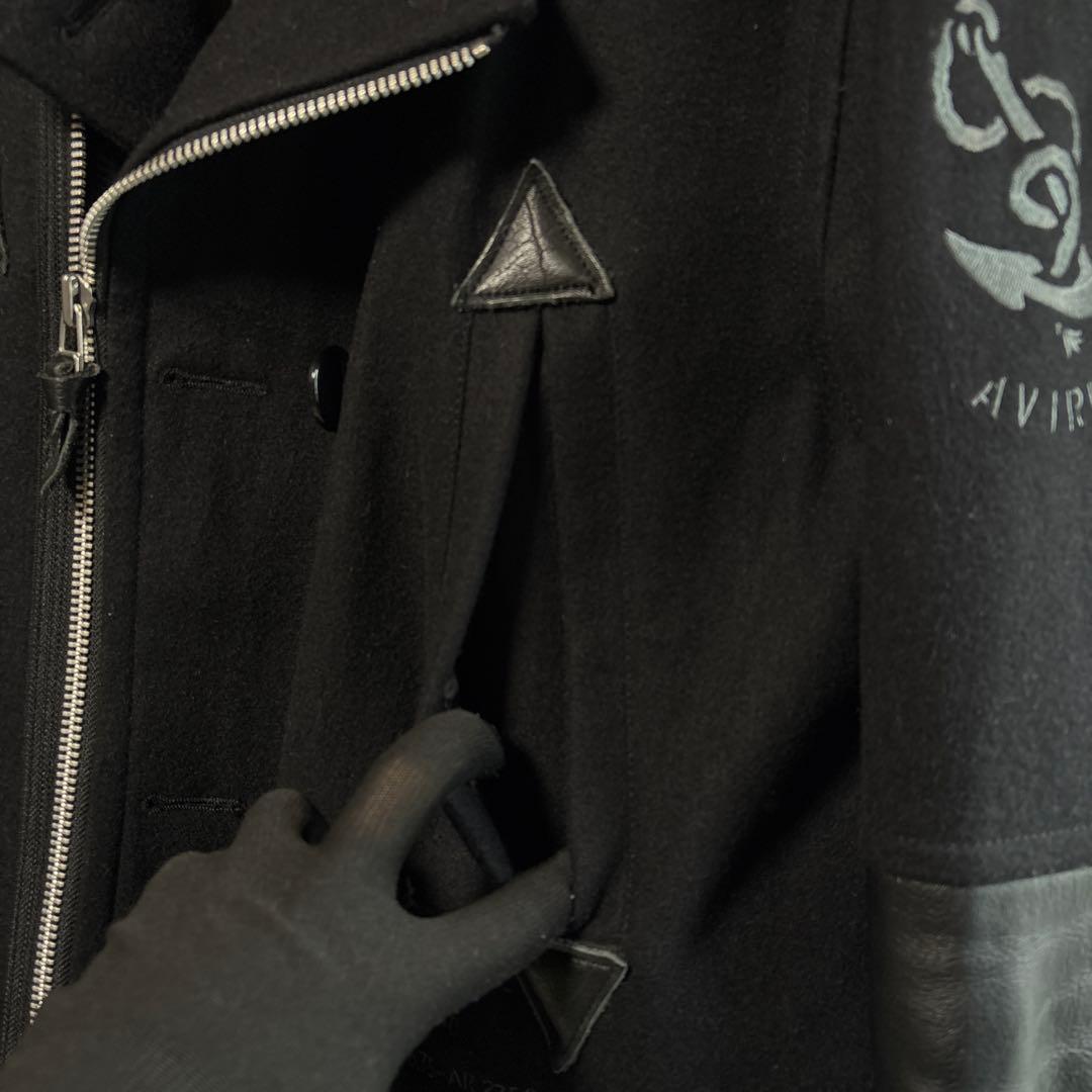 AVIREX U.S. NAVY Pコート　ライダース　ウール　レザー　ブラック