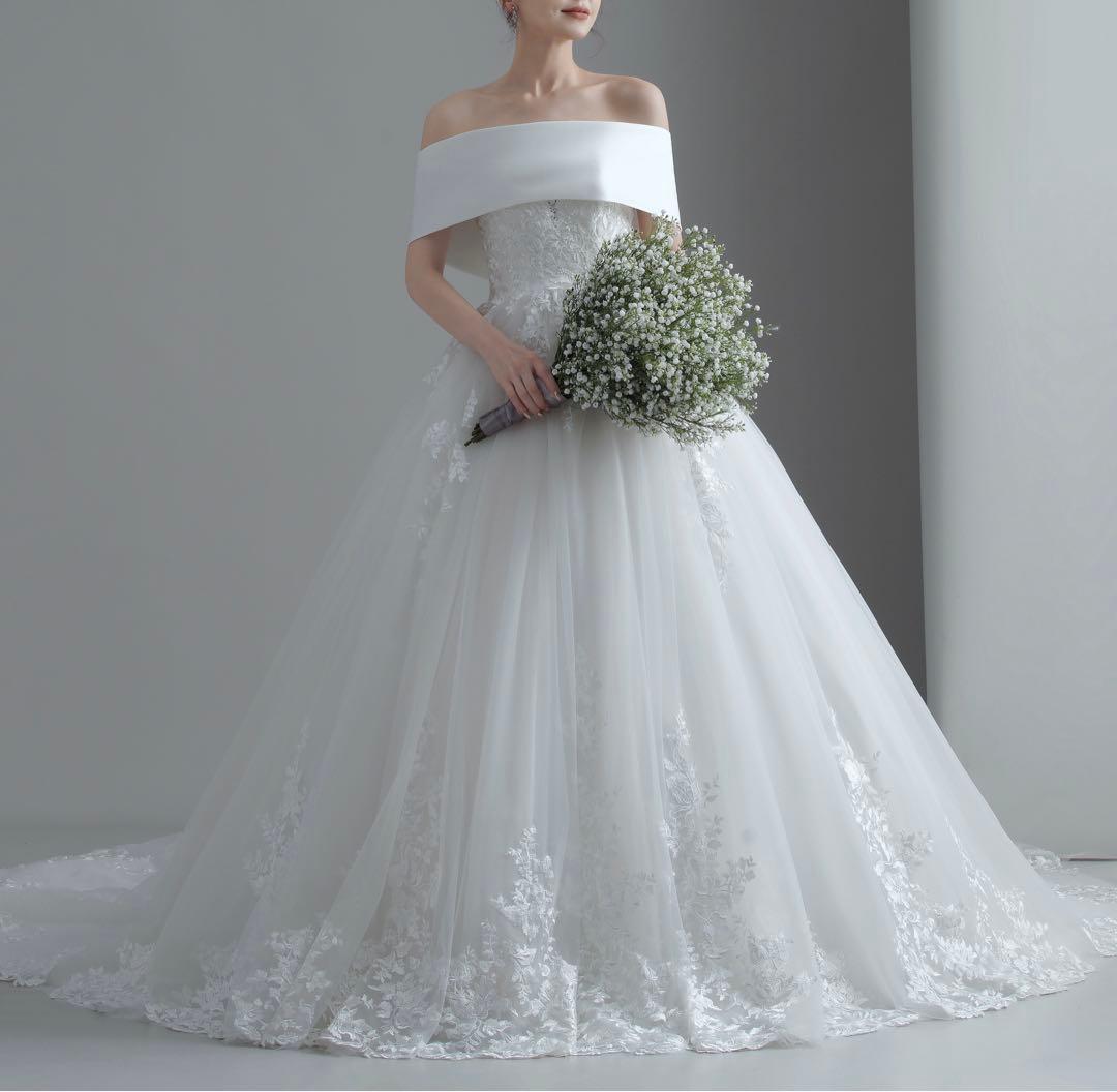 YNS WEEDINGオフショルダー ホワイト ウェディングドレス