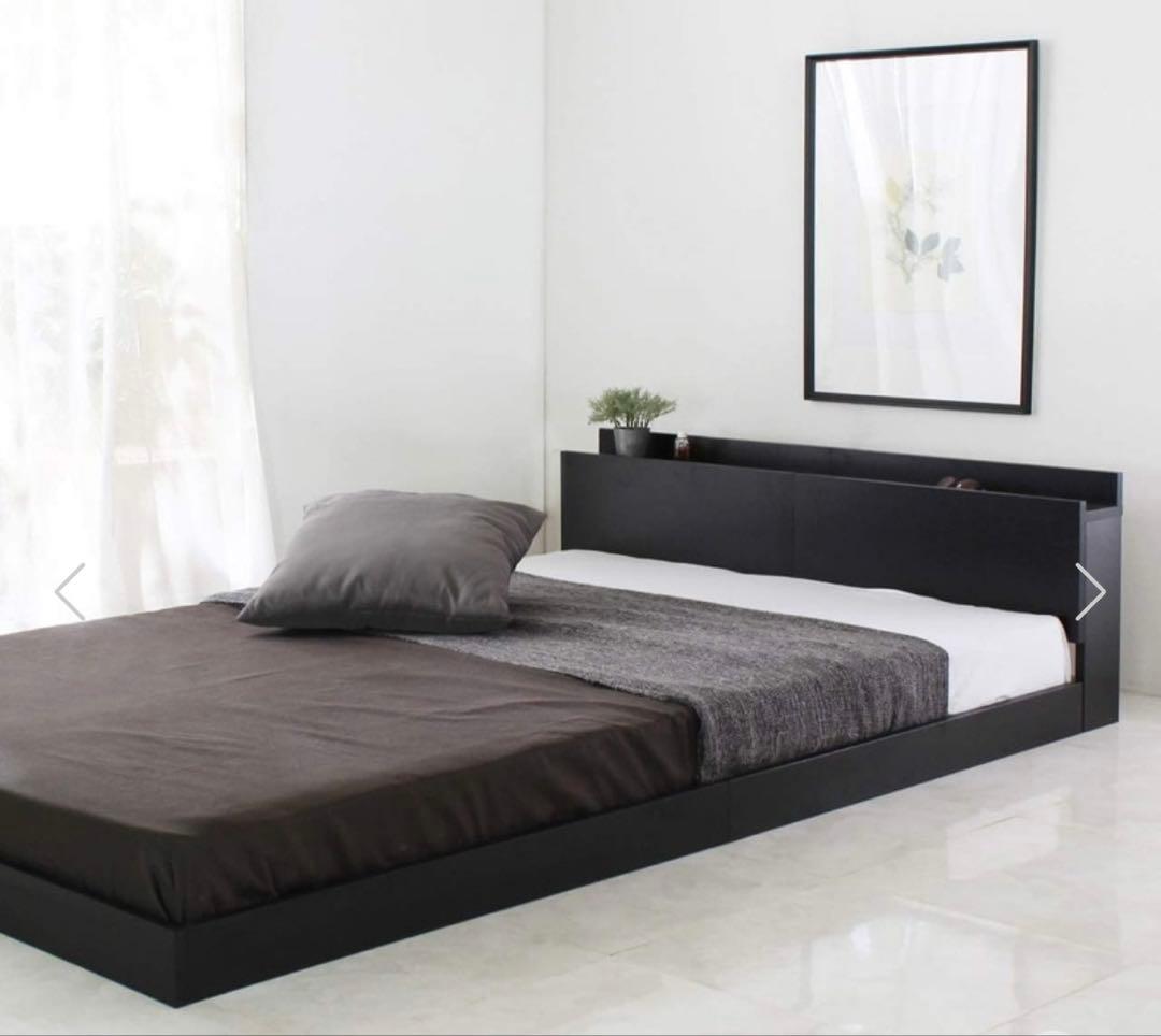 黒いベッドフレーム ヘッドボード付き シングル