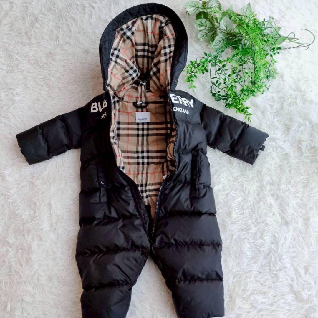 バーバリー ベビー ジャンプスーツ スノーウェア ロゴプリント 黒 80cm