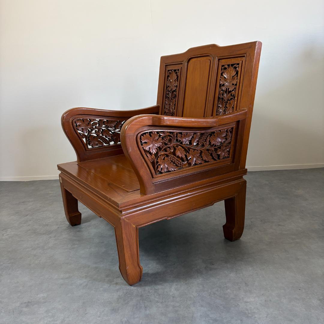 アジアン家具 彫刻 ローテーブル＋木製椅子4脚セット