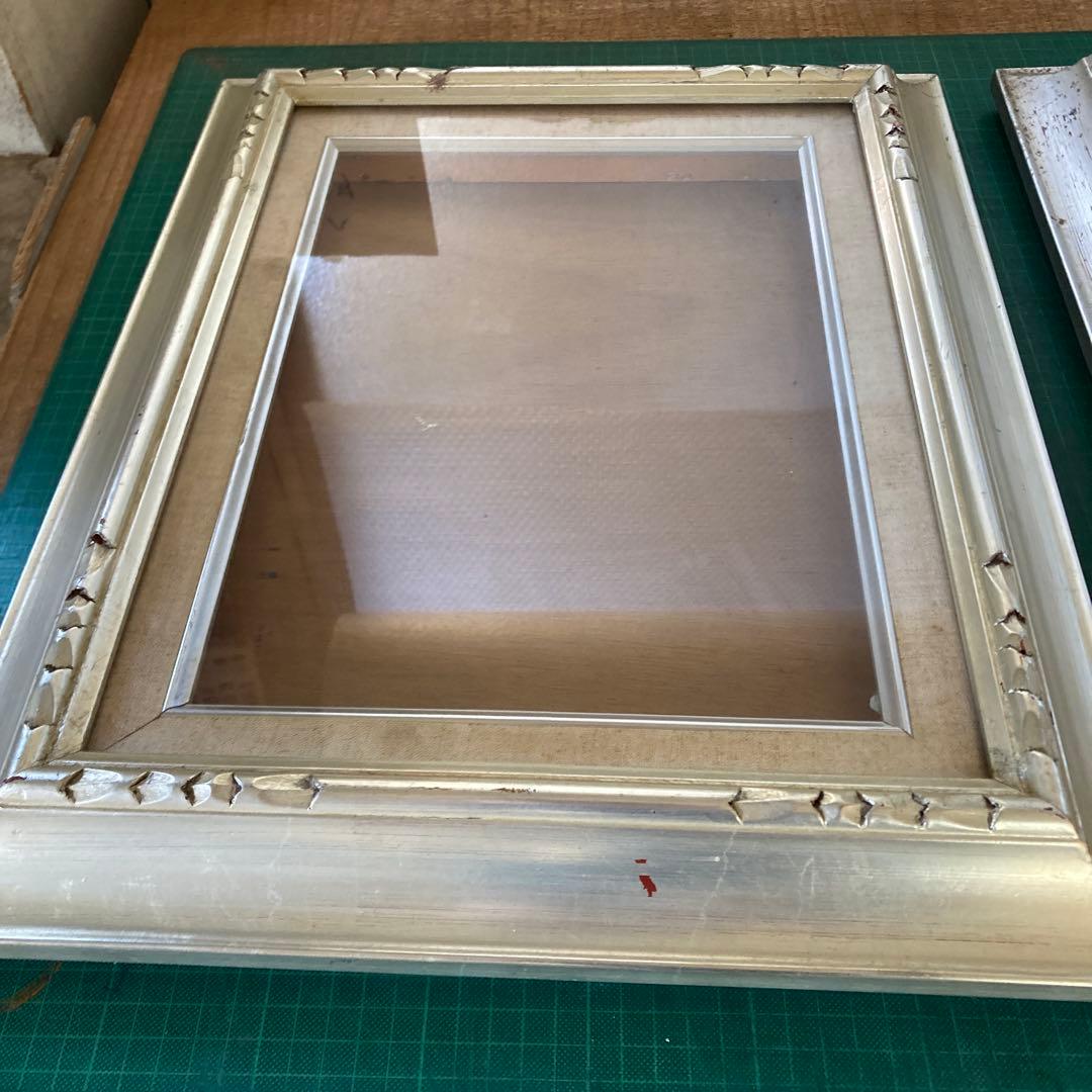 F4号 油彩額縁 赤銀色 シルバーフレーム 木彫 アートフレーム 同種2点セット