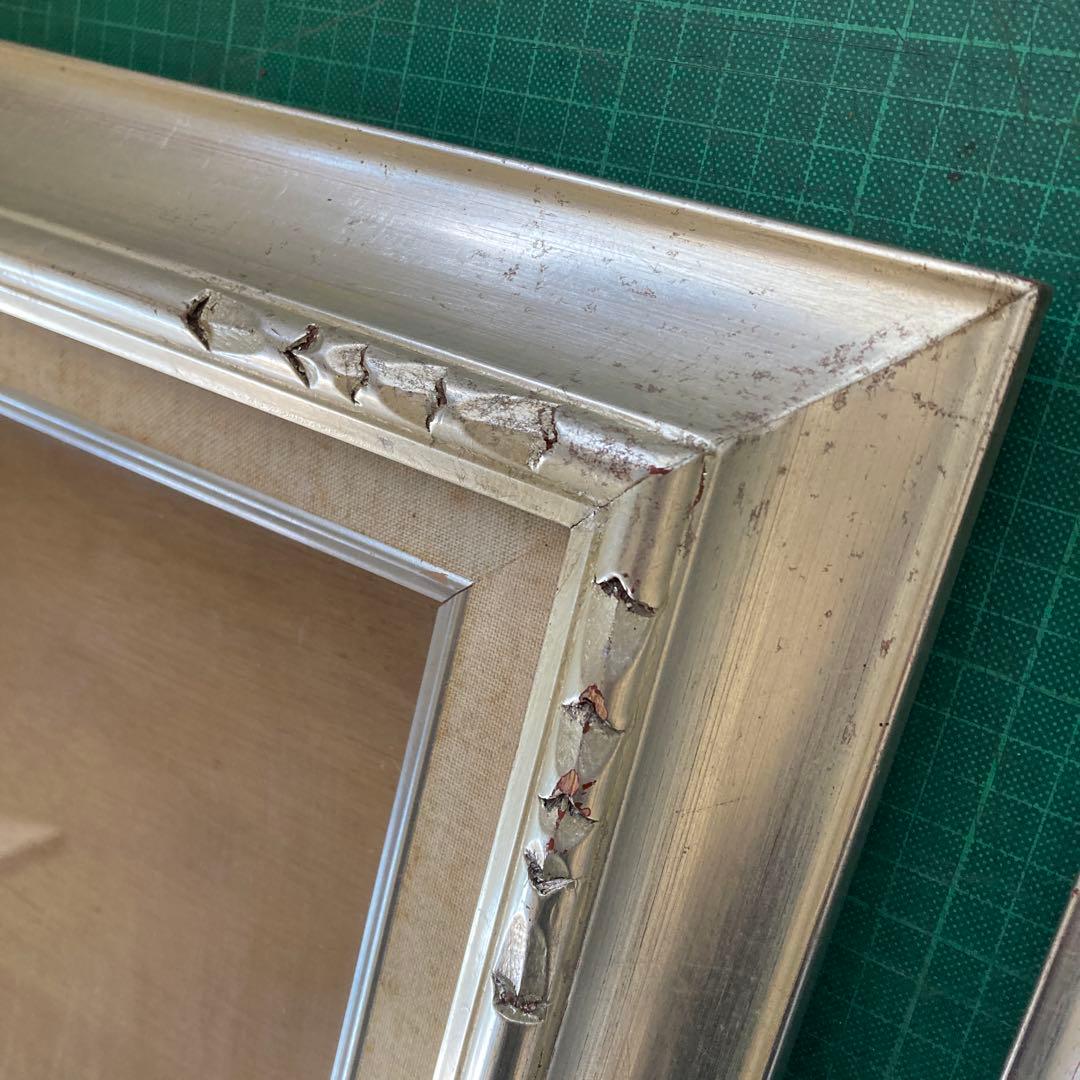 F4号 油彩額縁 赤銀色 シルバーフレーム 木彫 アートフレーム 同種2点セット