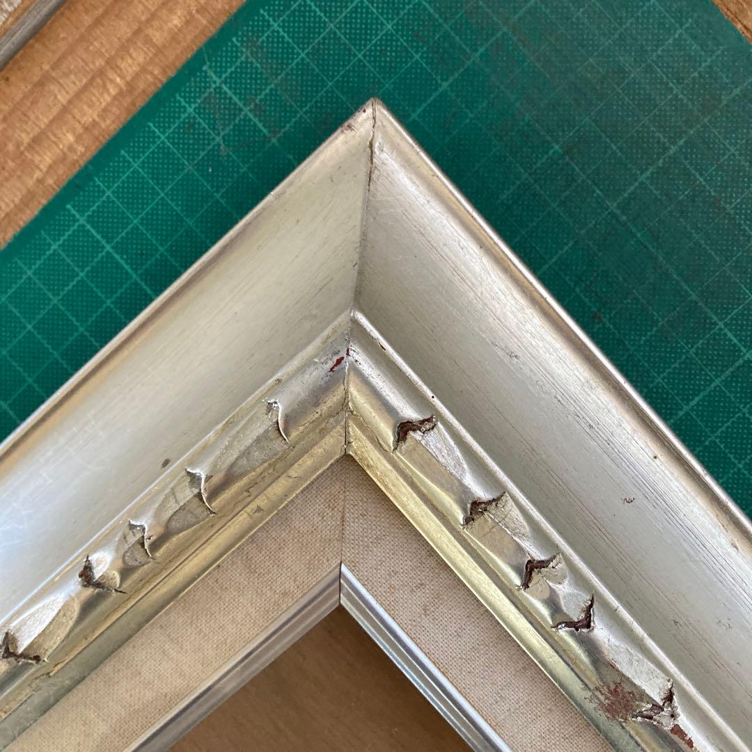 F4号 油彩額縁 赤銀色 シルバーフレーム 木彫 アートフレーム 同種2点セット