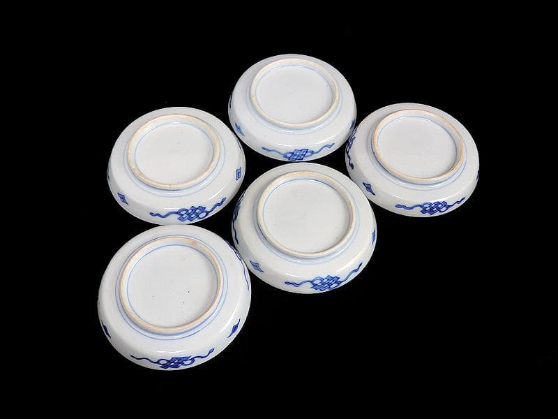 古伊万里　金襴手　花鳥紋に花籠の図　縁高４寸皿　５枚　E128AS-BUy